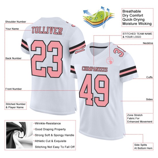 Custom Mesh Medium Authentiek Voetbalshirt Wit Roze-Zwart Custom Mesh Medium Authentiek Voetbalshirt Wit Roze-Zwart