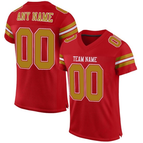 Aangepaste rode oude authentieke goud-witte voetbaltrui mesh Aangepaste rode oude authentieke goud-witte voetbaltrui mesh