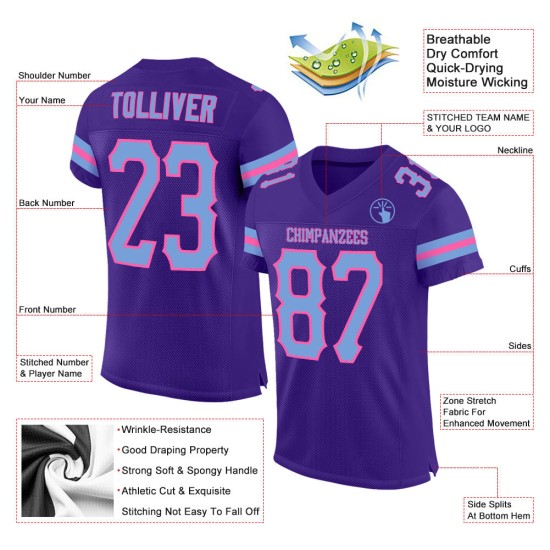 Voetbalshirt Blauw-Roze Authentieke Paarse Mesh Aangepast Licht Voetbalshirt Blauw-Roze Authentieke Paarse Mesh Aangepast Licht