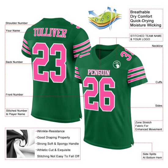 Mesh Jersey Voetbal Custom Authentic Groen Roze-Wit Kelly Mesh Jersey Voetbal Custom Authentic Groen Roze-Wit Kelly