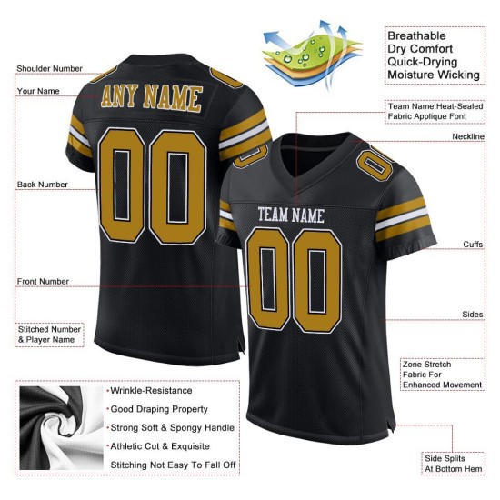 Mesh Authentic Football Custom Old Jersey Zwart Goud-Wit Mesh Authentic Football Custom Old Jersey Zwart Goud-Wit