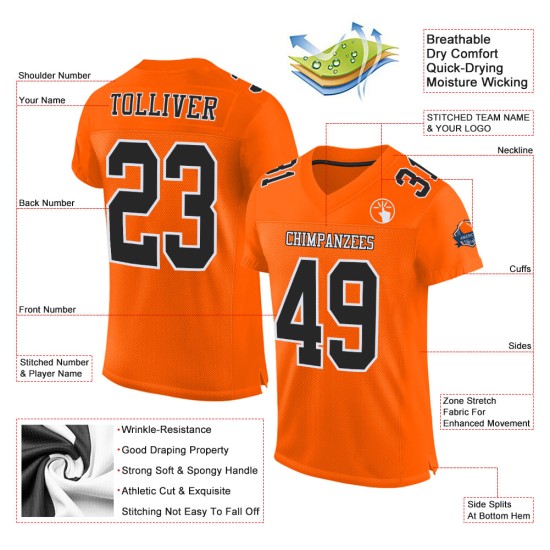 Oranje Custom Football Jersey Authentiek Zwart-Wit Mesh Oranje Custom Football Jersey Authentiek Zwart-Wit Mesh