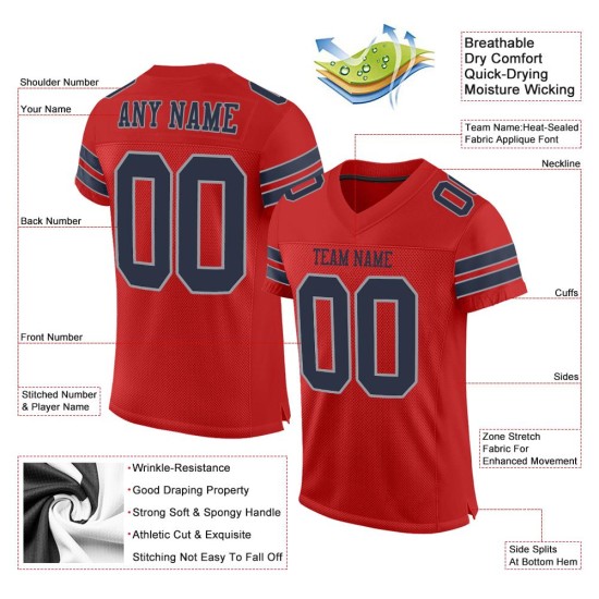 Jersey Scarlet Authentic Navy-Light Custom Mesh Gray Football Jersey Scarlet Authentic Navy-Light Custom Mesh Gray Football